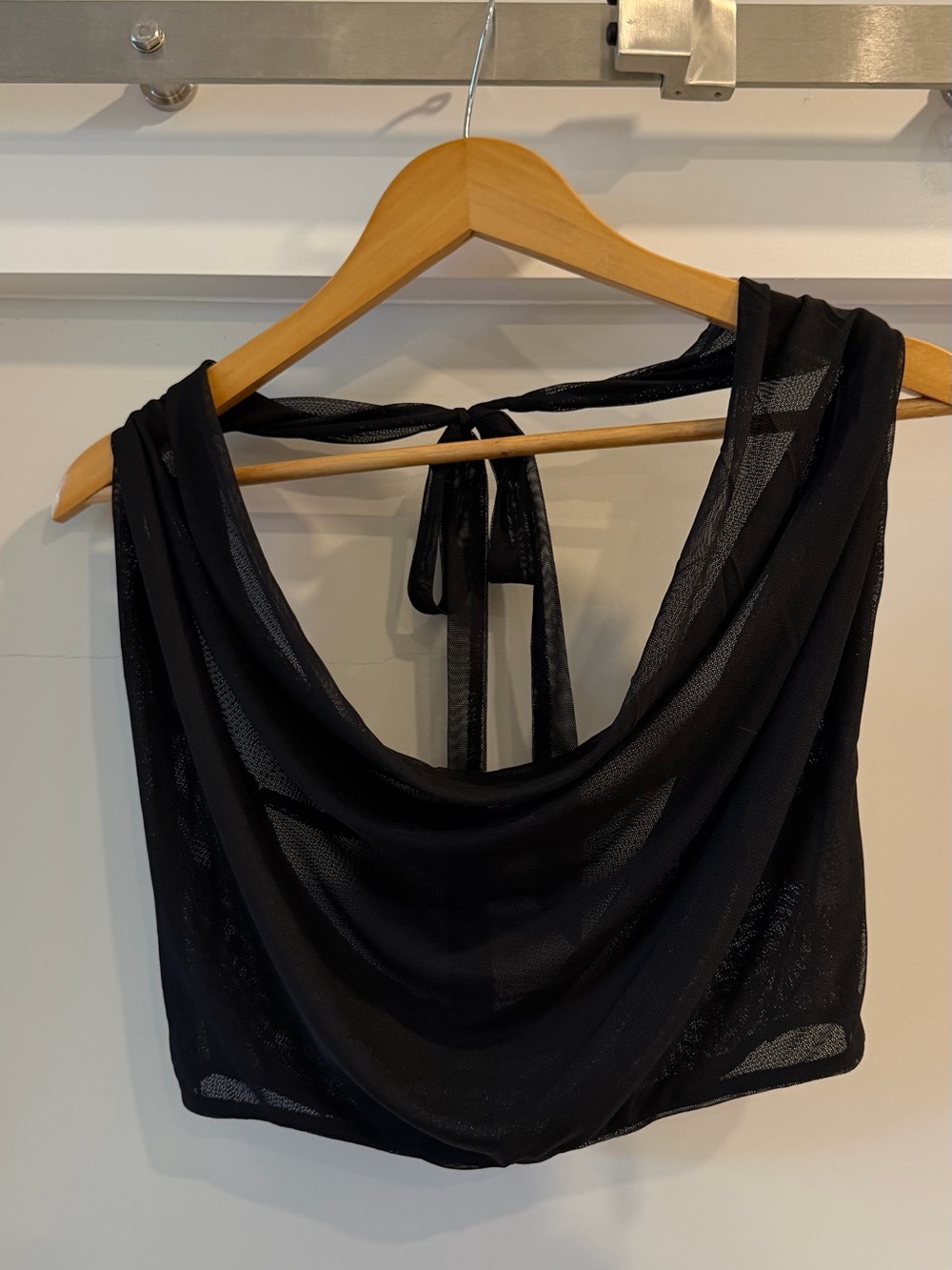 Princess Polly Black Sheer Mesh Cowl Neck Crop Top Size 2
